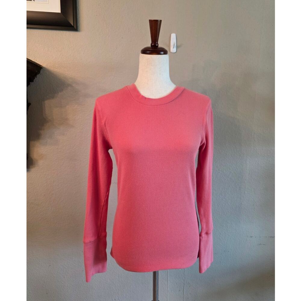 Sundance Women's Thermal Top Coral Orange Crewneck Velvet Trim SZ Small